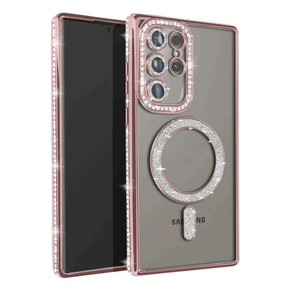 Newface Samsung Galaxy S25 Ultra Kılıf Joke Simli Magneticsafe Kılıf - Pembe