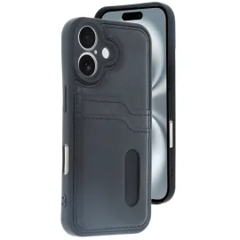 Newface Iphone 16 Kılıf Sara Kartvizitli Deri Kılıf - Siyah
