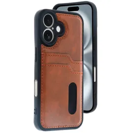 Newface Iphone 16 Kılıf Sara Kartvizitli Deri Kılıf - Taba