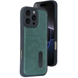 Newface Iphone 16 Pro Kılıf Sara Kartvizitli Deri Kılıf - Koyu Yeşil