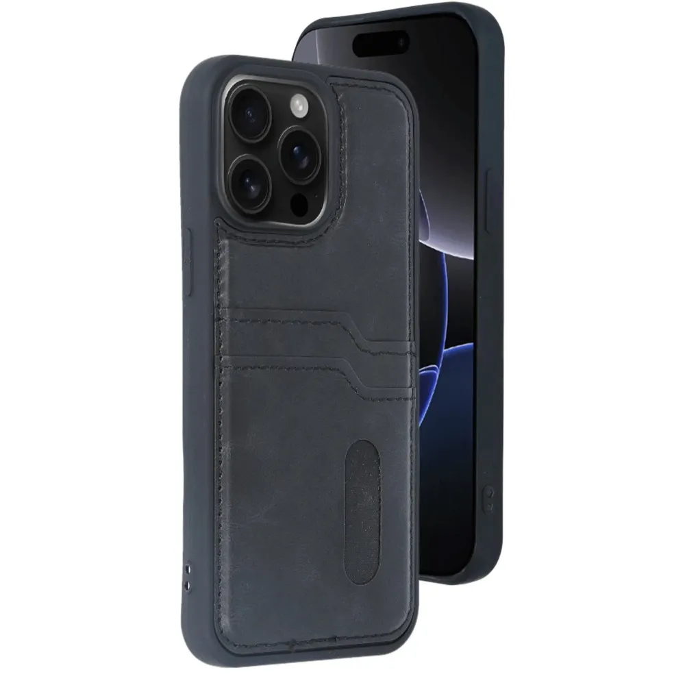 Newface Iphone 15 Pro Max Kılıf Sara Kartvizitli Deri Kılıf - Siyah