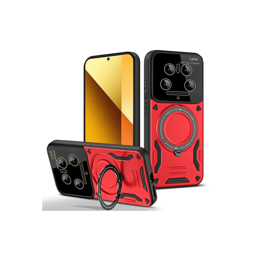 Newface Xiaomi Mi 14 Ultra Kılıf Joy Lens Standlı Kapak - Kırmızı