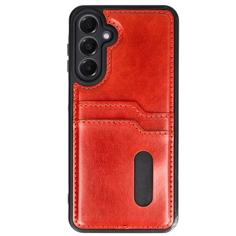 Newface Samsung Galaxy A15 4G Kılıf Sara Kartvizitli Deri Kılıf - Kırmızı