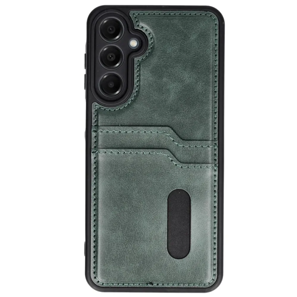 Newface Samsung Galaxy A15 4G Kılıf Sara Kartvizitli Deri Kılıf - Koyu Yeşil