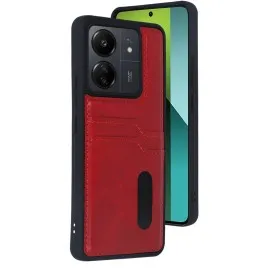 Newface Xiaomi Redmi 13C Kılıf Sara Kartvizitli Deri Kılıf - Kırmızı