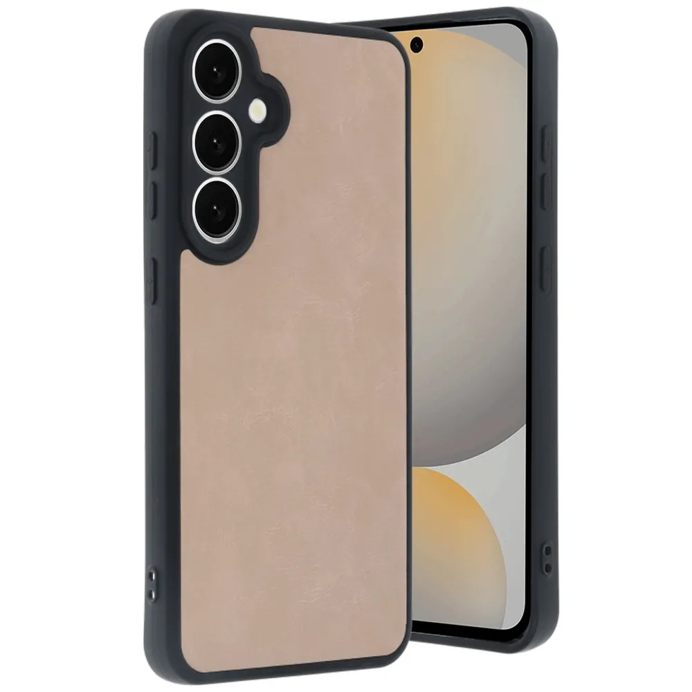 Newface Samsung Galaxy S24 Fe Kılıf Aras Deri Kapak - Pudra