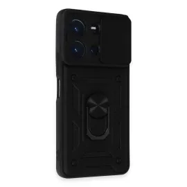 Newface Vivo Y36 Kılıf Pars Lens Yüzüklü Silikon - Siyah