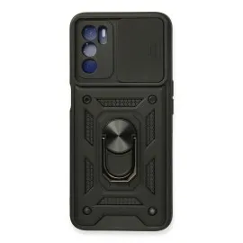 Newface Oppo A16 Kılıf Pars Lens Yüzüklü Silikon - Siyah