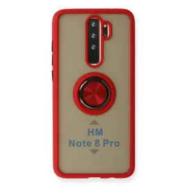 Newface Xiaomi Redmi Note 8 Pro Kılıf Montreal Yüzüklü Silikon Kapak - Kırmızı