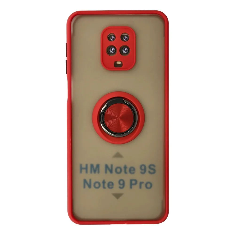 Newface Xiaomi Redmi Note 9 Pro Kılıf Montreal Yüzüklü Silikon Kapak - Kırmızı