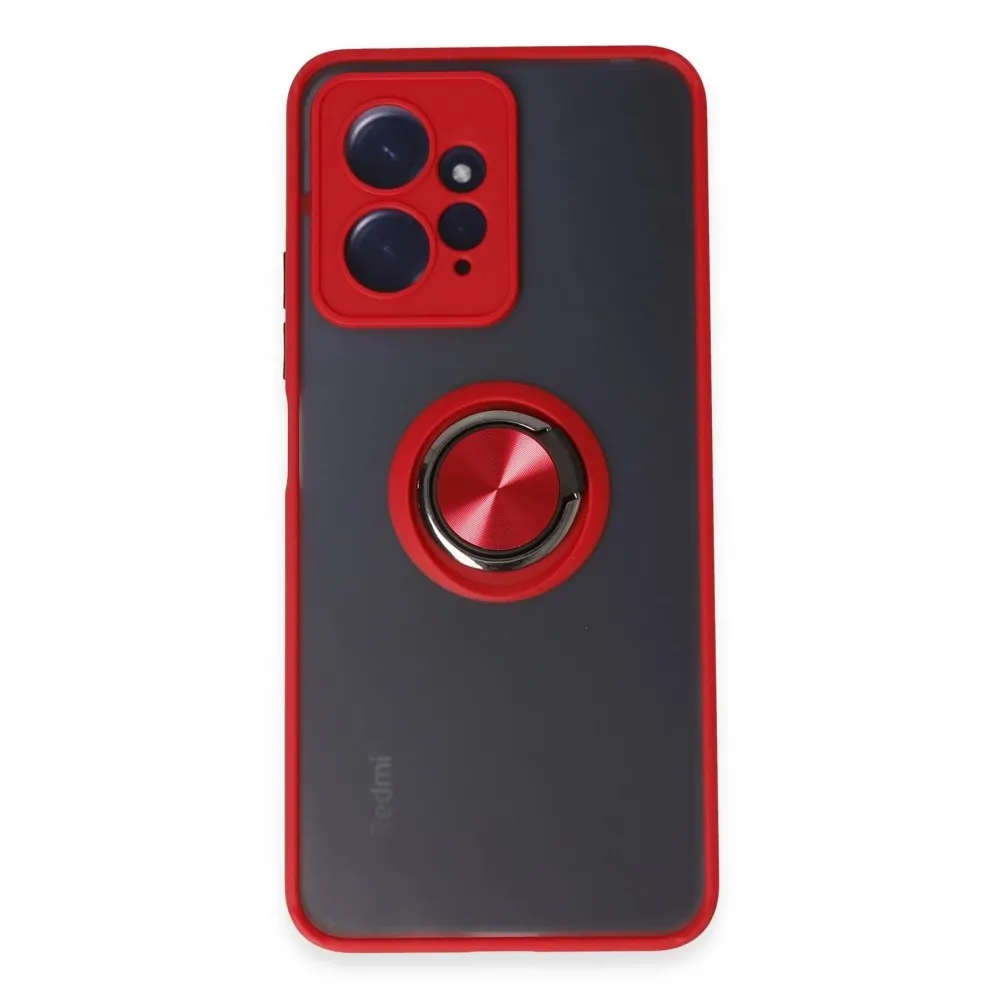 Newface Xiaomi Redmi Note 12 4G Kılıf Montreal Yüzüklü Silikon Kapak - Kırmızı