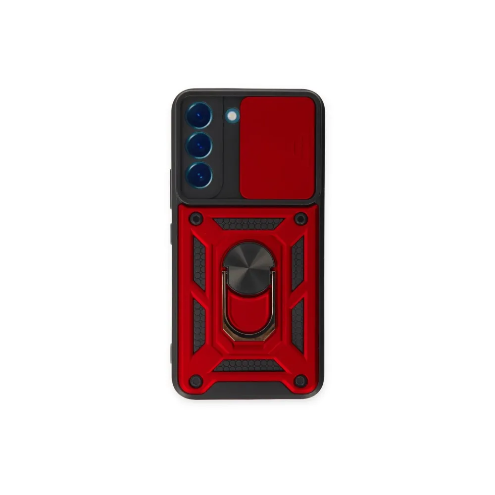 Newface Samsung Galaxy S23 Fe Kılıf Pars Lens Yüzüklü Silikon - Kırmızı