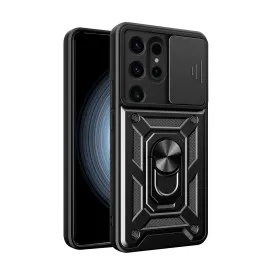 Newface Samsung Galaxy S24 Ultra Kılıf Pars Lens Yüzüklü Silikon - Siyah