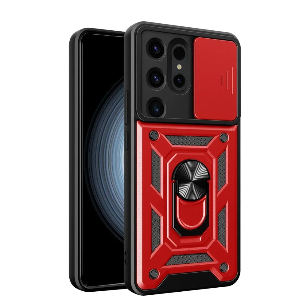 Newface Samsung Galaxy S24 Ultra Kılıf Pars Lens Yüzüklü Silikon - Kırmızı