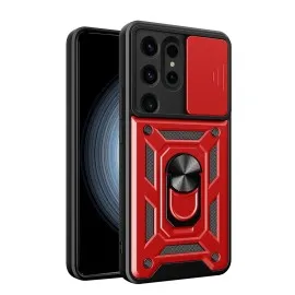 Newface Samsung Galaxy S24 Ultra Kılıf Pars Lens Yüzüklü Silikon - Kırmızı