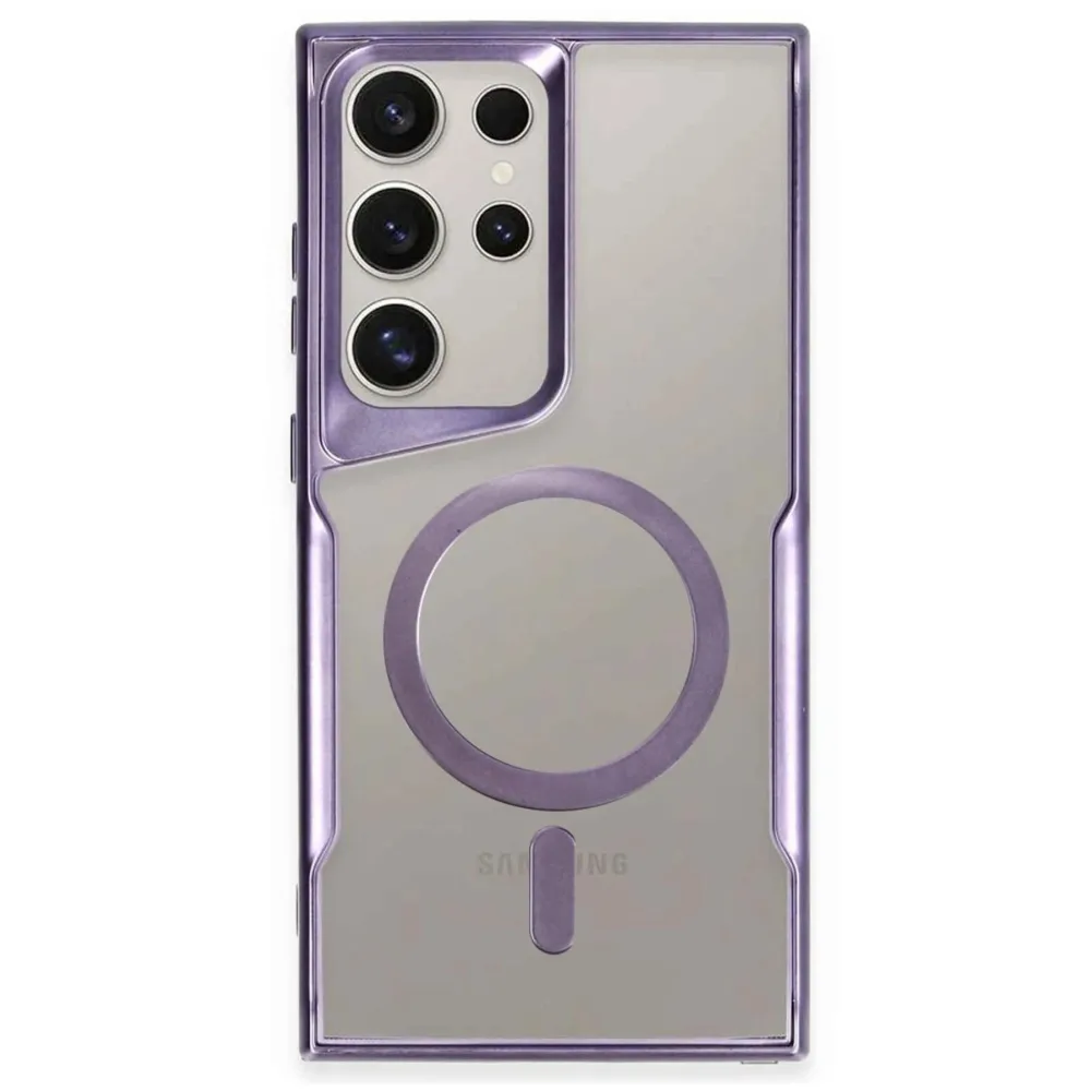 Newface Samsung Galaxy S23 Ultra Kılıf Boyi Magsafe Silikon Kapak - Derin Mor