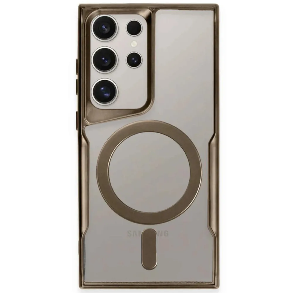 Newface Samsung Galaxy S23 Ultra Kılıf Boyi Magsafe Silikon Kapak - Kahverengi
