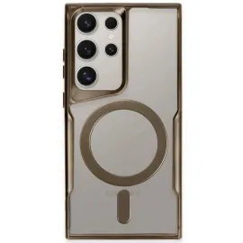 Newface Samsung Galaxy S23 Ultra Kılıf Boyi Magsafe Silikon Kapak - Kahverengi