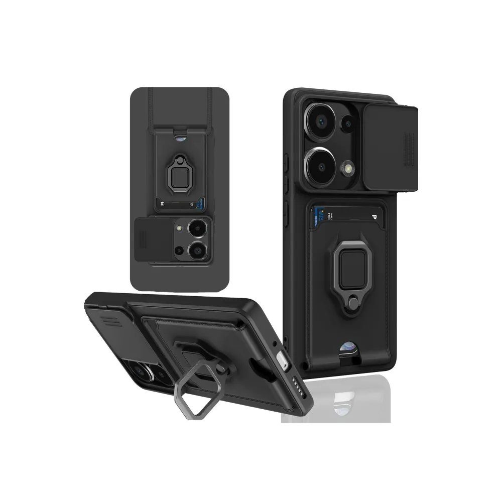 Newface Xiaomi Redmi Note 13 Pro 4G Kılıf Zuma Kartvizitli Yüzüklü Silikon - Siyah