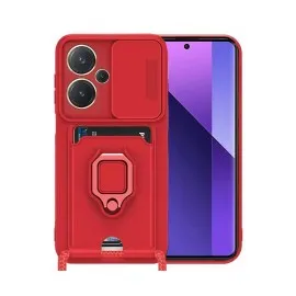 Newface Xiaomi Redmi Note 13 Pro Plus Kılıf Zuma Kartvizitli Yüzüklü Silikon - Kırmızı