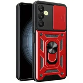 Newface Samsung Galaxy S24 Fe Pars Lens Yüzüklü Silikon - Kırmızı
