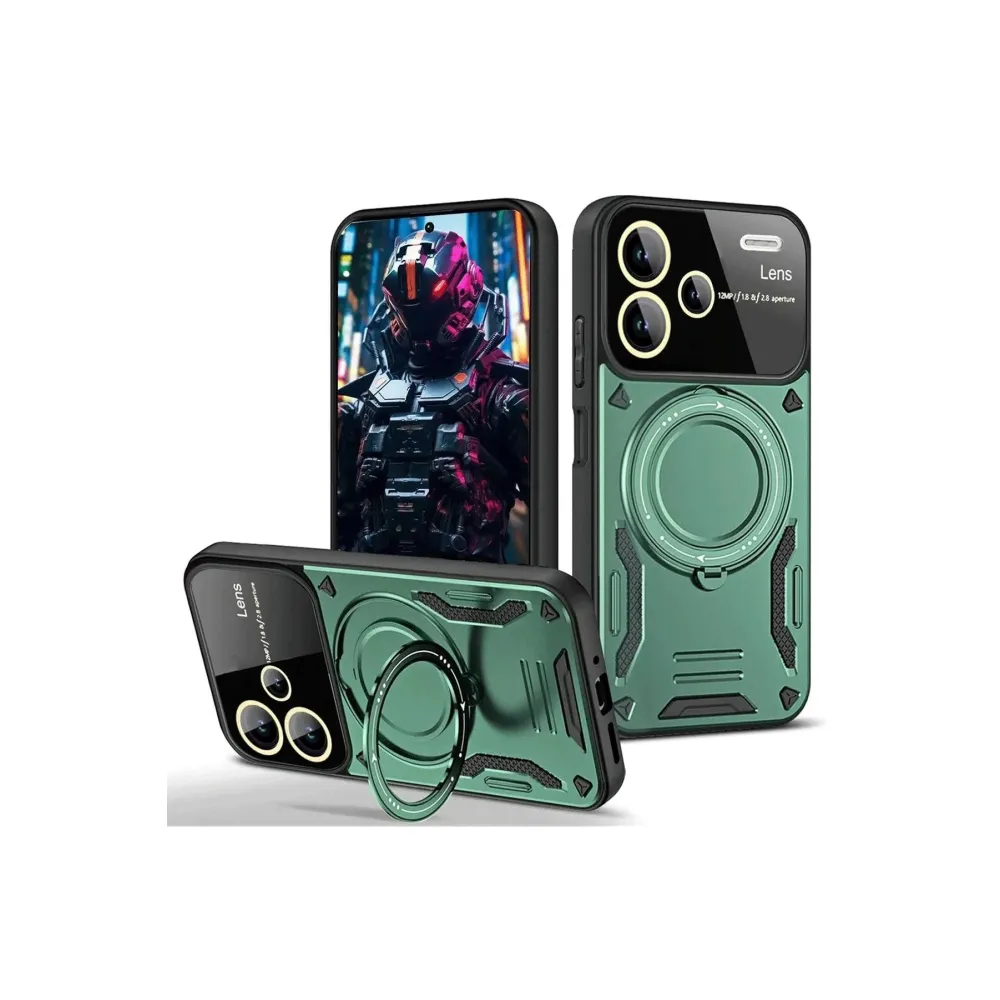 Newface Xiaomi Redmi Note 13 Pro Plus Joy Lens Standlı Kapak - Koyu Yeşil