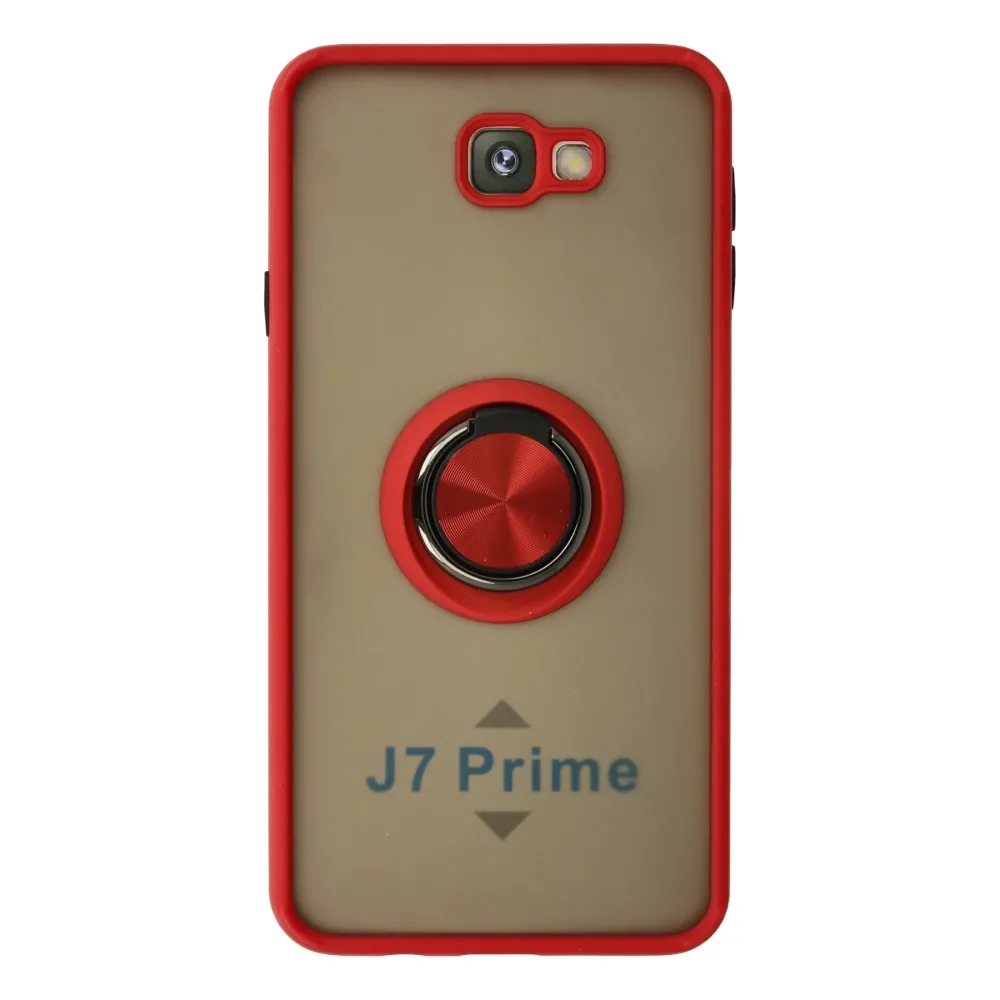 Newface Samsung Galaxy J7 Prime Kılıf Montreal Yüzüklü Silikon Kapak - Kırmızı