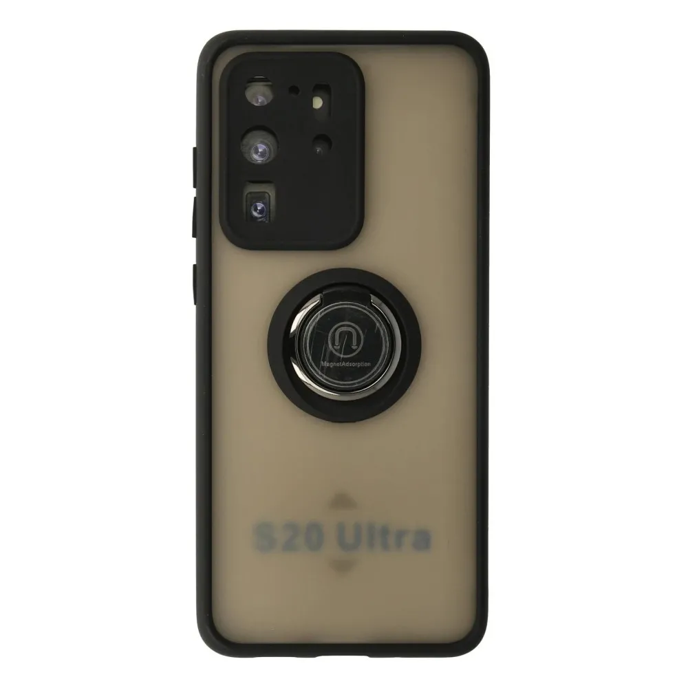Newface Samsung Galaxy S20 Ultra Kılıf Montreal Yüzüklü Silikon Kapak - Siyah