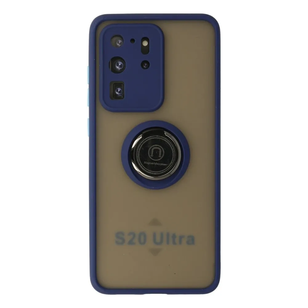 Newface Samsung Galaxy S20 Ultra Kılıf Montreal Yüzüklü Silikon Kapak - Lacivert