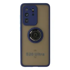 Newface Samsung Galaxy S20 Ultra Kılıf Montreal Yüzüklü Silikon Kapak - Lacivert