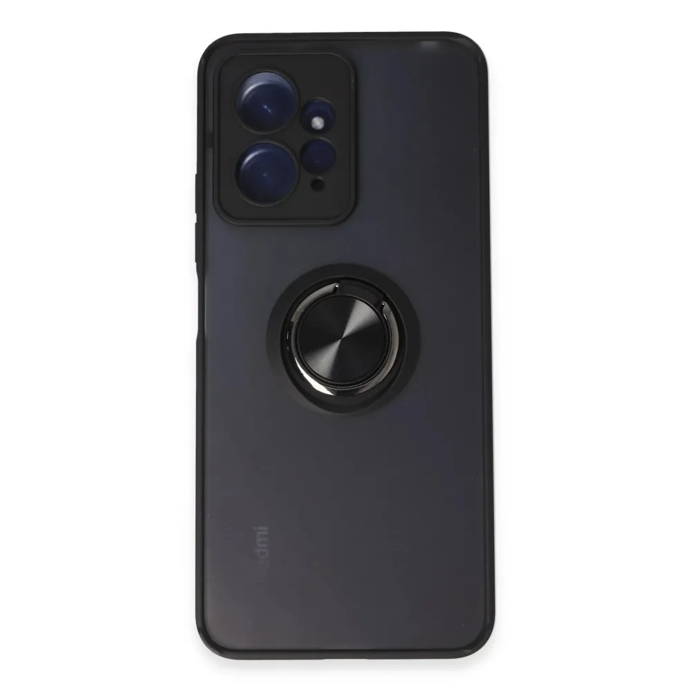 Newface Xiaomi Redmi Note 12 4G Kılıf Montreal Yüzüklü Silikon Kapak - Siyah