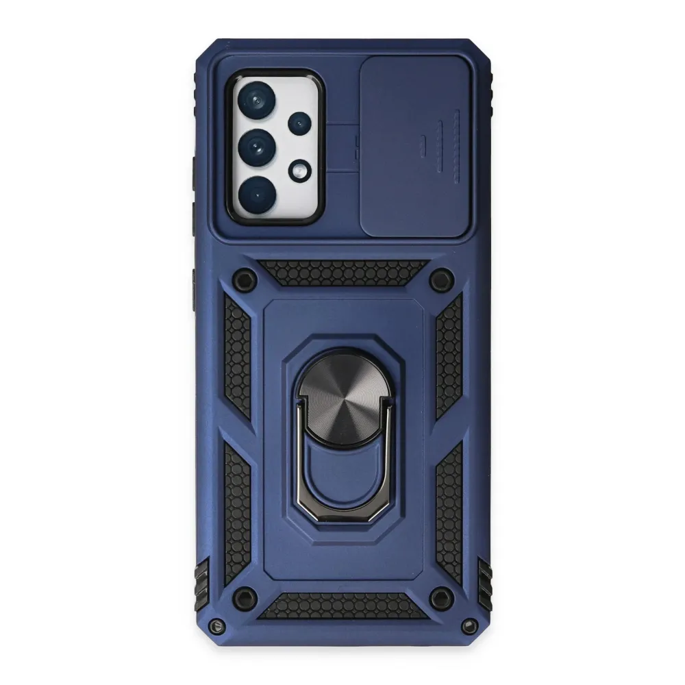 Newface Samsung Galaxy A72 Kılıf Pars Lens Yüzüklü Silikon - Lacivert