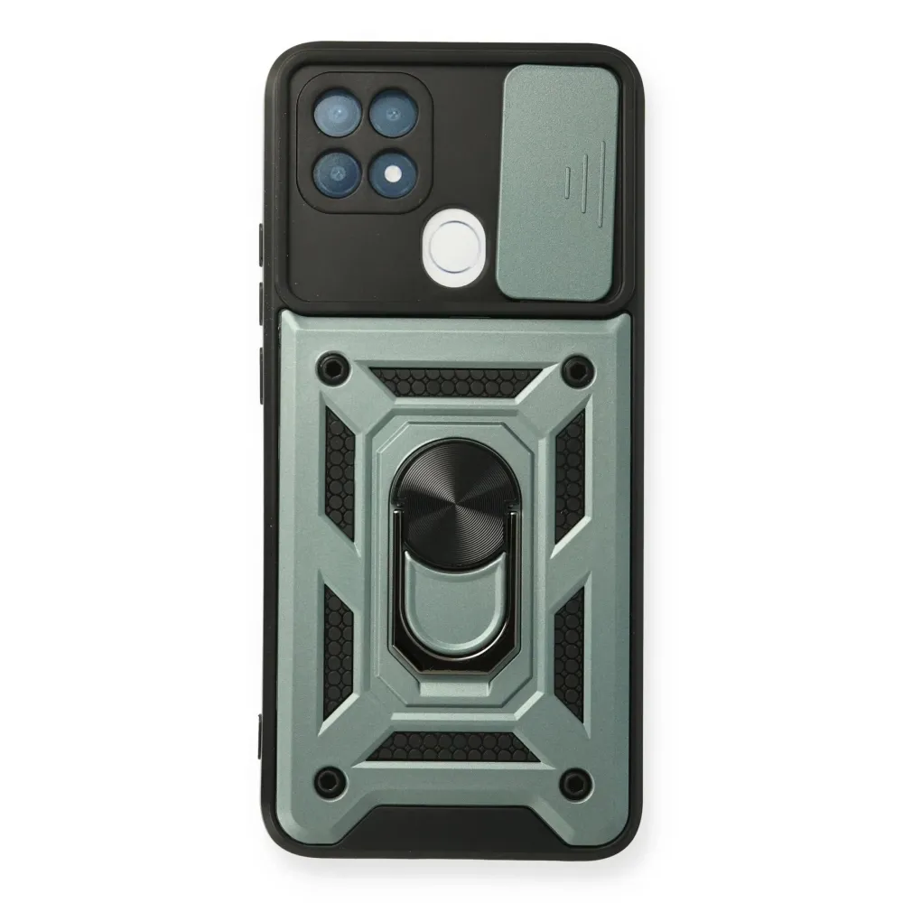 Newface Oppo A15 Kılıf Pars Lens Yüzüklü Silikon - Yeşil