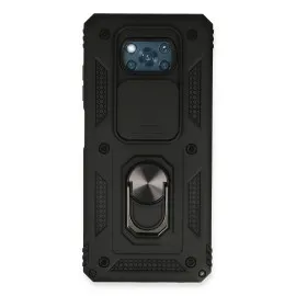 Newface Xiaomi Pocophone X3 Kılıf Pars Lens Yüzüklü Silikon - Siyah