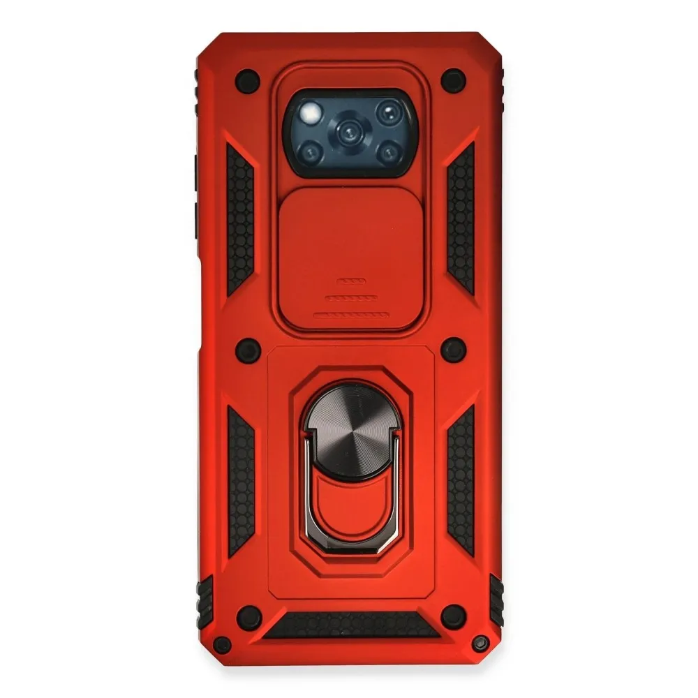 Newface Xiaomi Pocophone X3 Kılıf Pars Lens Yüzüklü Silikon - Kırmızı