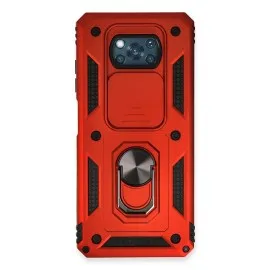 Newface Xiaomi Pocophone X3 Kılıf Pars Lens Yüzüklü Silikon - Kırmızı
