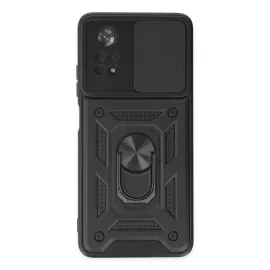 Newface Xiaomi Poco X4 Pro 5G Kılıf Pars Lens Yüzüklü Silikon - Siyah