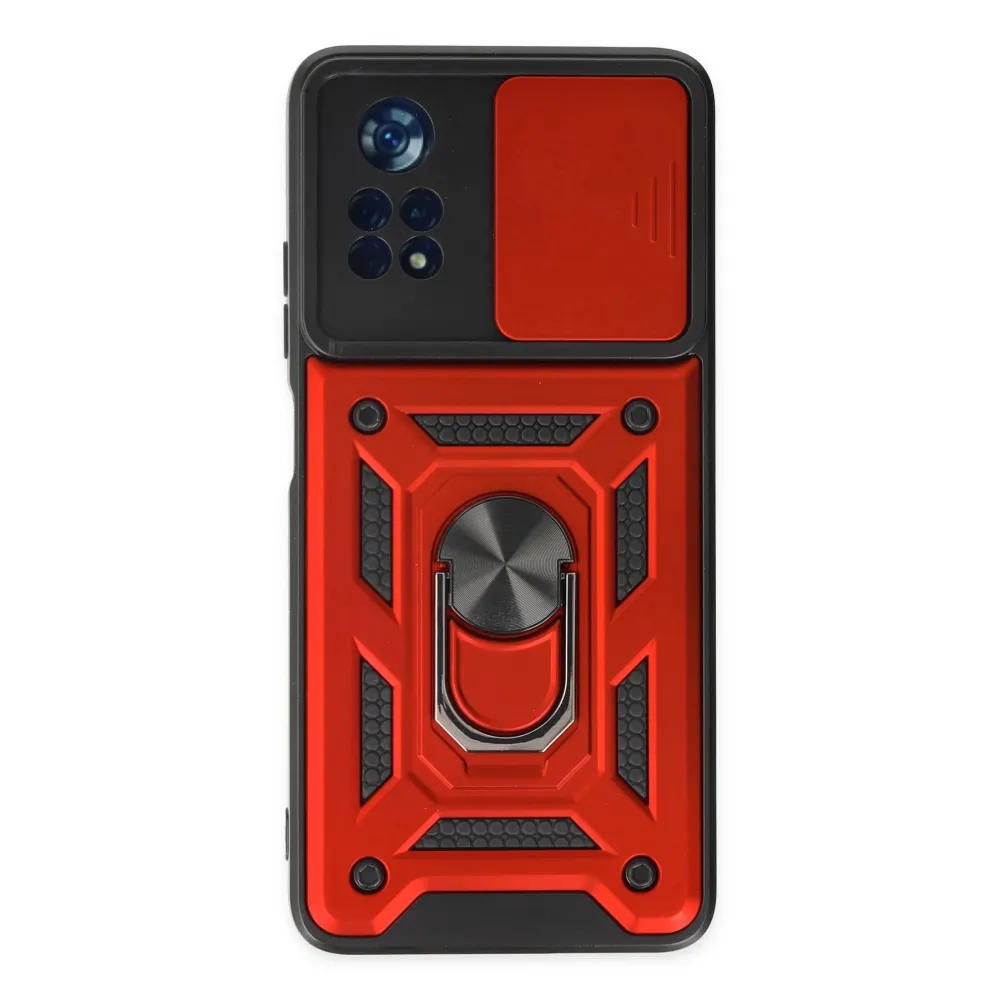 Newface Xiaomi Poco X4 Pro 5G Kılıf Pars Lens Yüzüklü Silikon - Kırmızı