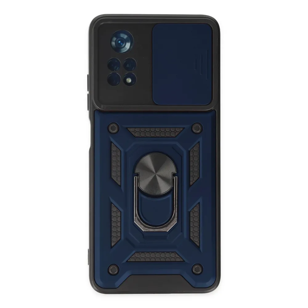 Newface Xiaomi Poco X4 Pro 5G Kılıf Pars Lens Yüzüklü Silikon - Lacivert