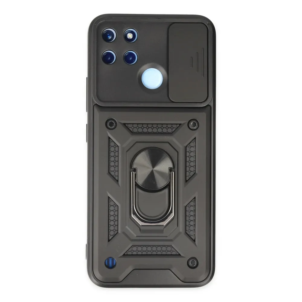 Newface Realme C25Y Kılıf Pars Lens Yüzüklü Silikon - Siyah