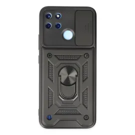 Newface Realme C25Y Kılıf Pars Lens Yüzüklü Silikon - Siyah