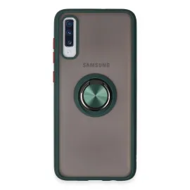 Newface Samsung Galaxy A70 Kılıf Montreal Yüzüklü Silikon Kapak - Yeşil