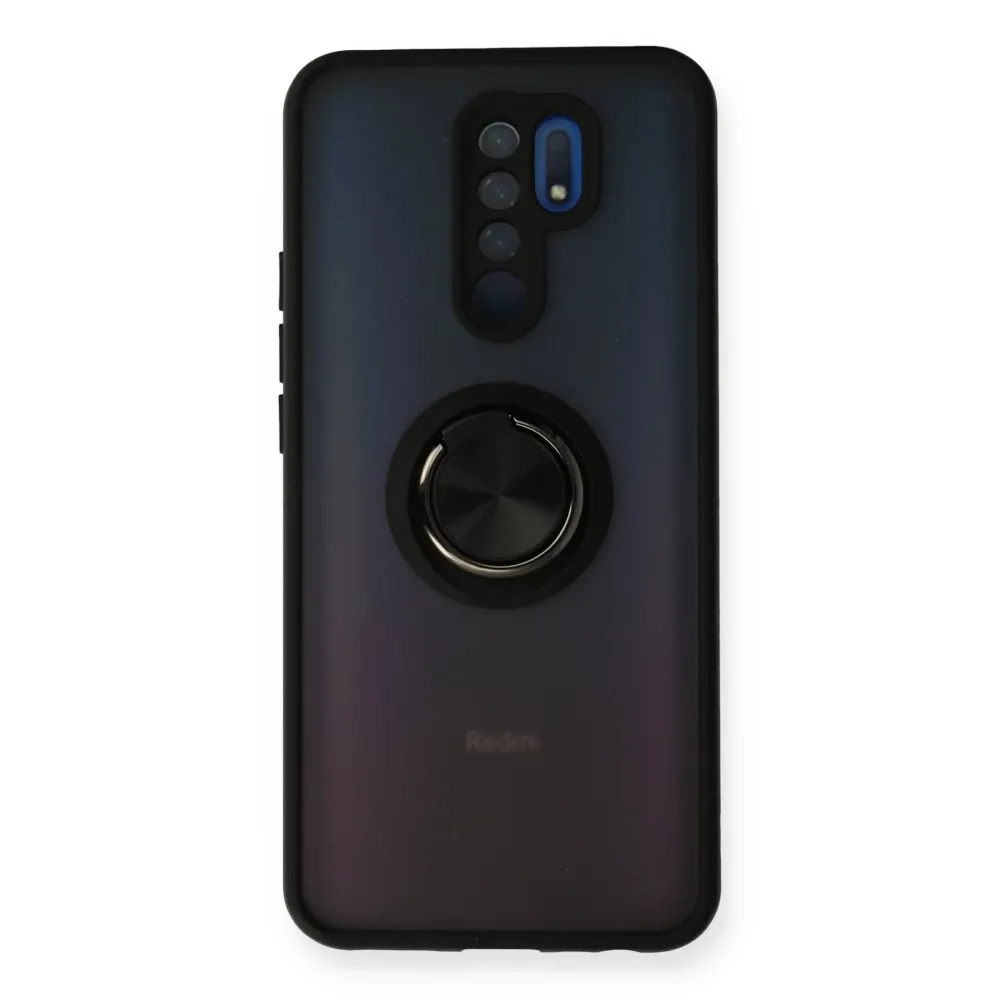 Newface Xiaomi Redmi 9 Kılıf Montreal Yüzüklü Silikon Kapak - Siyah