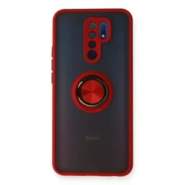 Newface Xiaomi Redmi 9 Kılıf Montreal Yüzüklü Silikon Kapak - Kırmızı