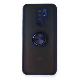 Newface Xiaomi Redmi 9 Kılıf Montreal Yüzüklü Silikon Kapak - Lacivert