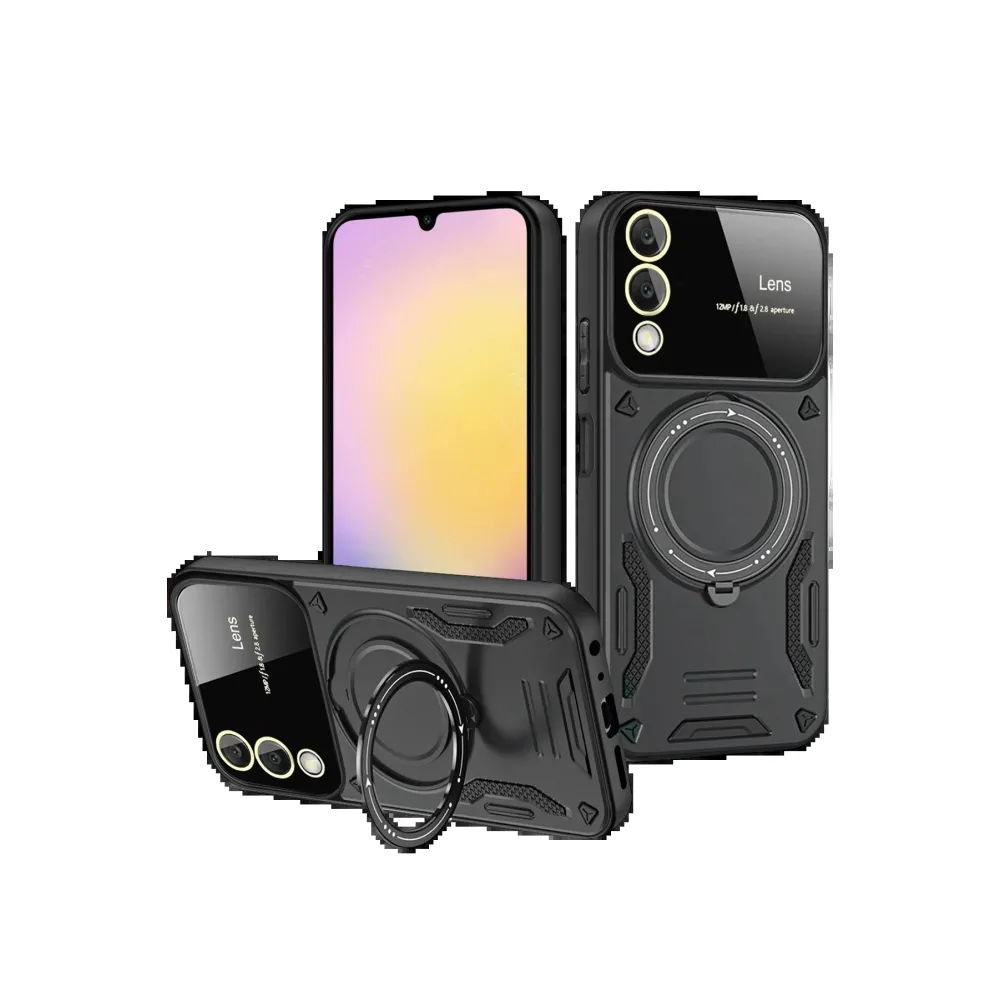 Newface Samsung Galaxy S25 Fe Kılıf Joy Lens Standlı Kapak - Siyah