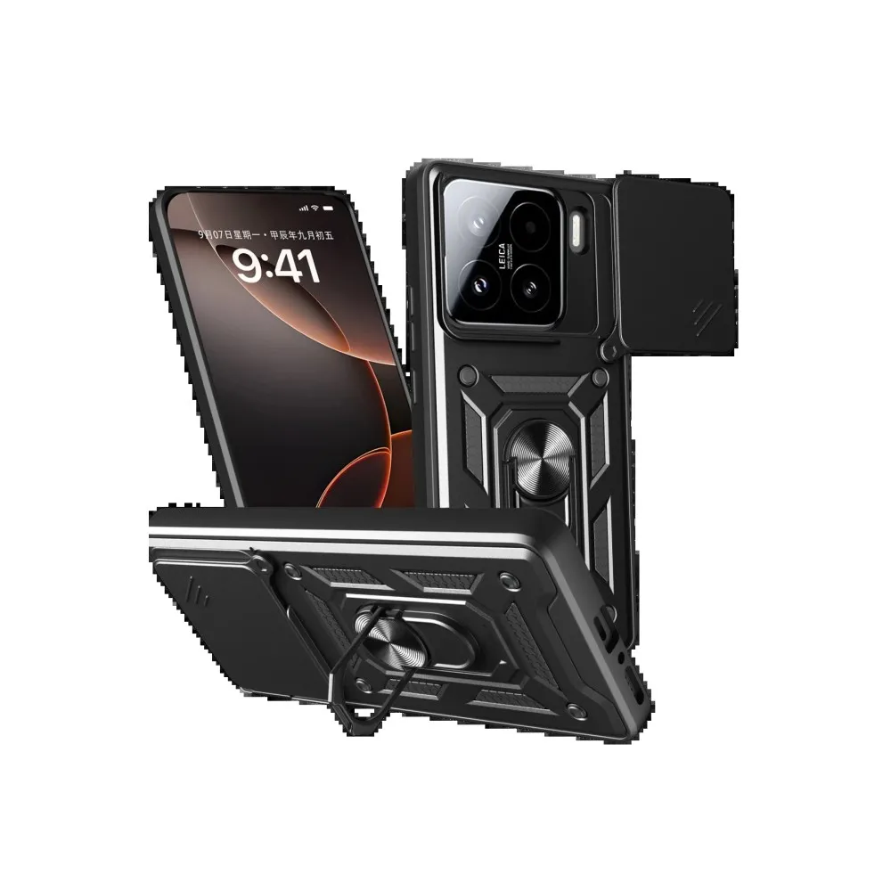 Newface Xiaomi Mi 15 Kılıf Pars Lens Yüzüklü Silikon - Siyah