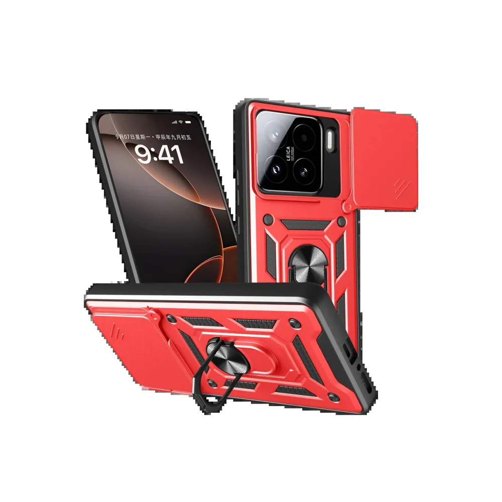 Newface Xiaomi Mi 15 Kılıf Pars Lens Yüzüklü Silikon - Kırmızı