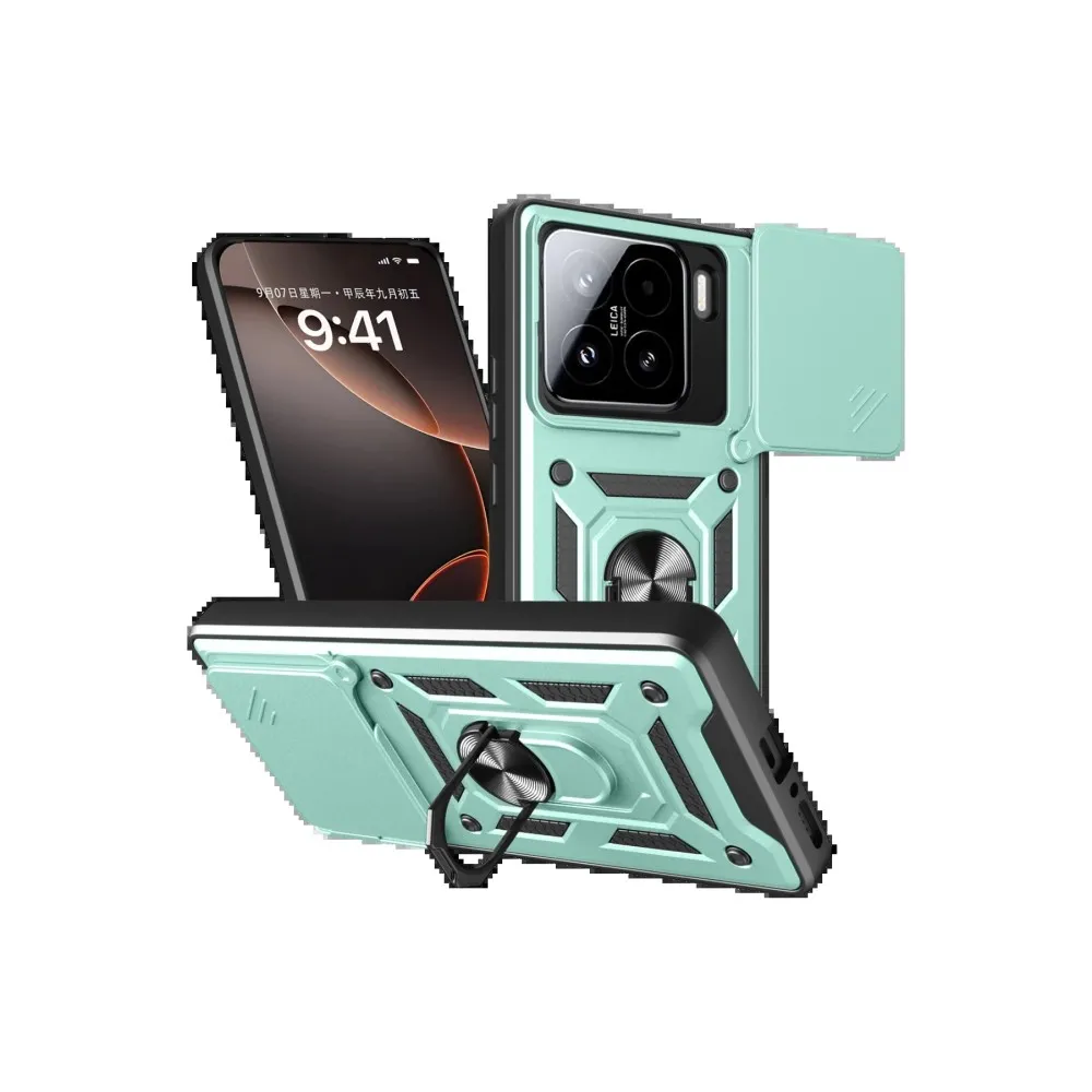 Newface Xiaomi Mi 15 Kılıf Pars Lens Yüzüklü Silikon - Yeşil