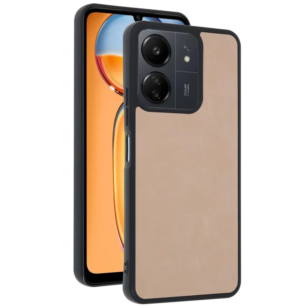 Newface Xiaomi Redmi 13C Kılıf Aras Deri Kapak - Pudra